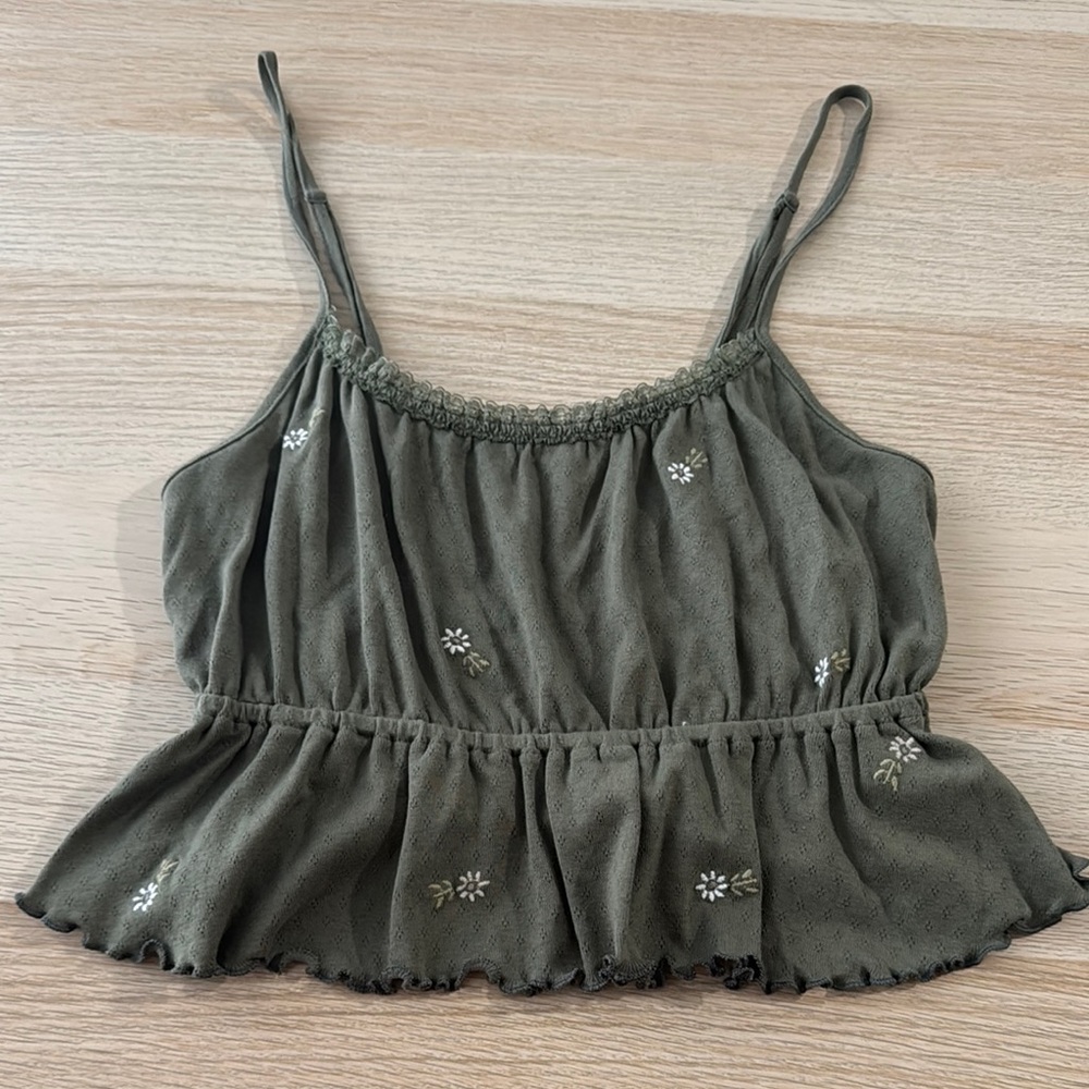American Eagle Embroidered Olive Green Women's Top